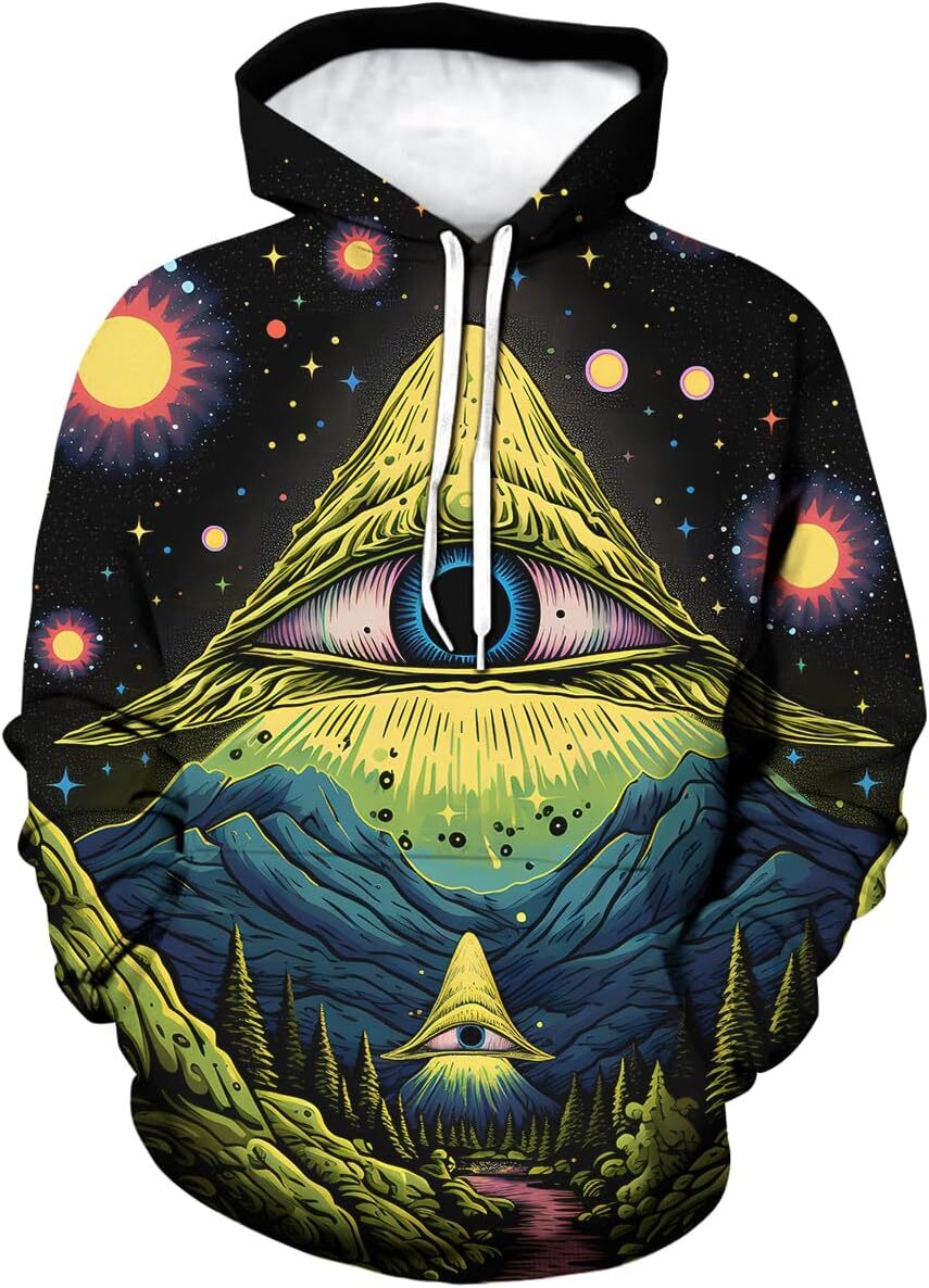 Hoodie for Mens Womens Vintage Mysterious Space Alien Visitor Cool Graphic Hoodies Hooded Magic Eyed Starry Sky Sweatshirts Graphic Hoodies sweatshirt