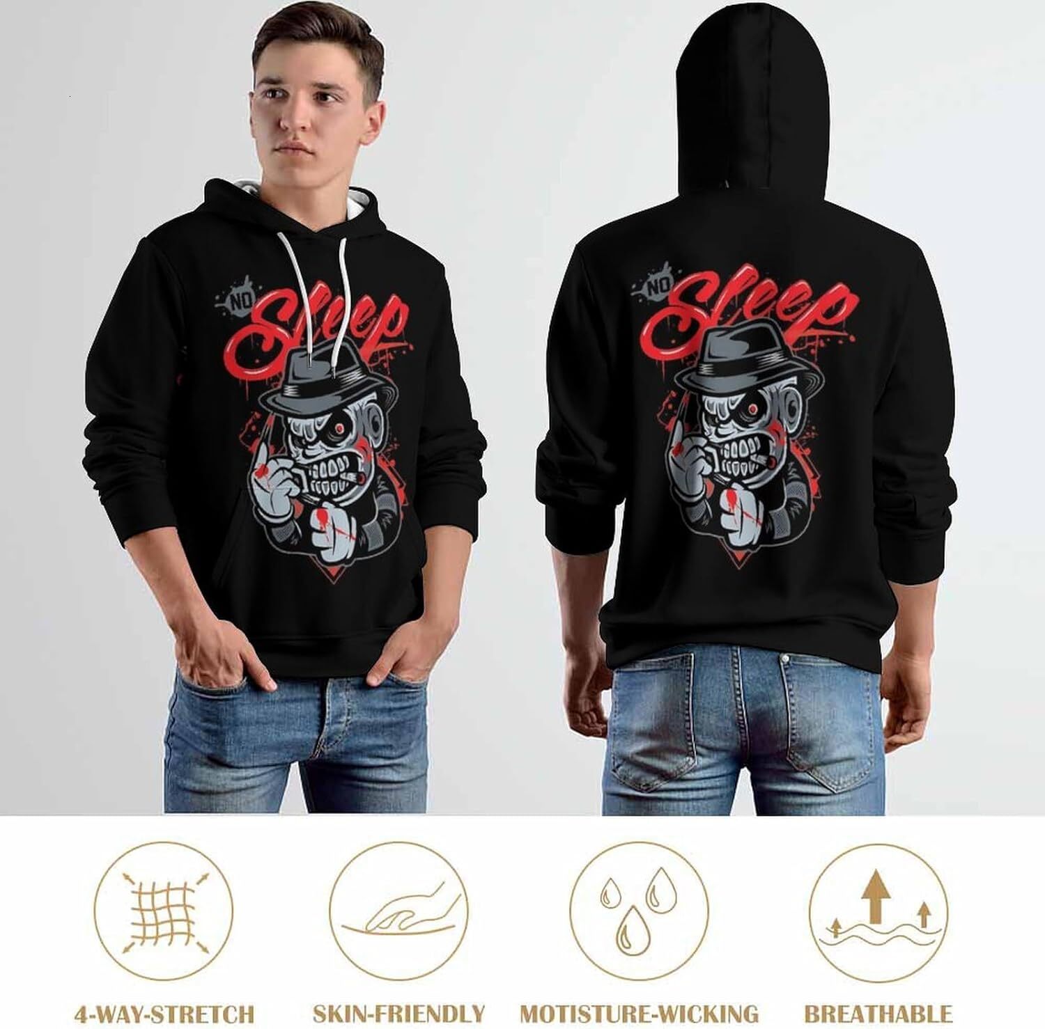Hoodie for Mens Womens Mens Funny Hoodies Street Graffiti Pullover Hip Hop Casual Hooded Sweatshirt Graphic Hoodies sweatshirt Pullover Long Sleeve Wa