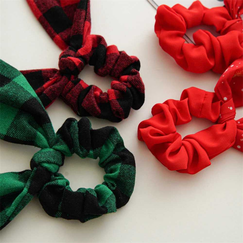 Christmas Hair Ties Scrunchies Santa Claus Coarse Checkered Bow Hair Rope For Girls Elastic Ponytail Holder Hair AccessoriesX241021