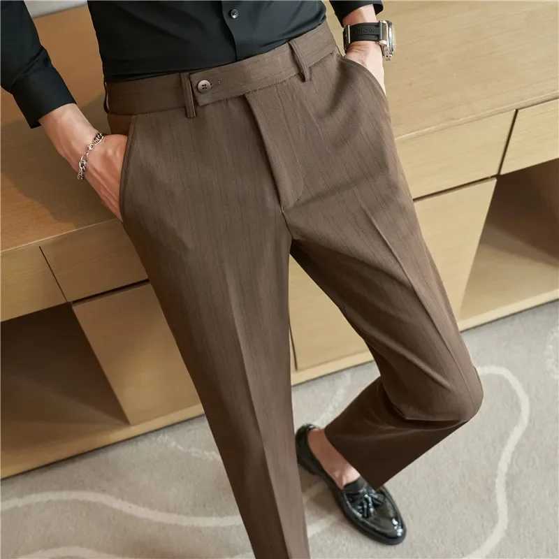 Men Stripe Suit Pants 2024 Autumn New British Style Color-woven Textured Trousers Slim Fit Dress Pants Solid Casual Men ClothingX241023