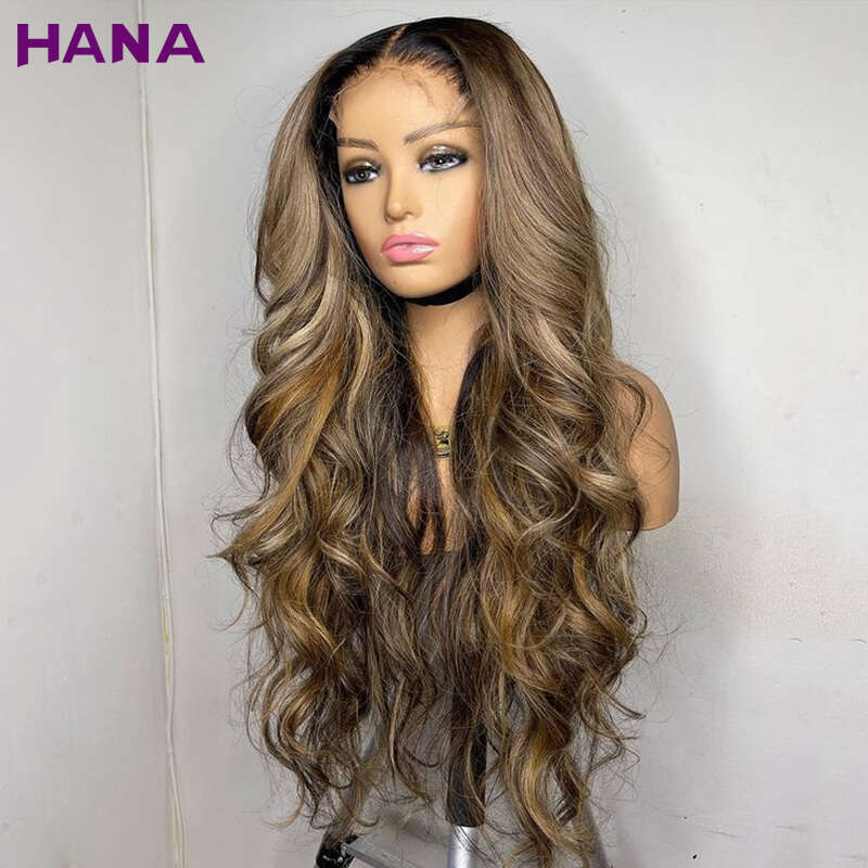 Brown Highlights 13X4 13x6 Body Wave Frontal Human Hair Wigs For Women Remy Pre-Plucked 5x7 Lace Closure Wig