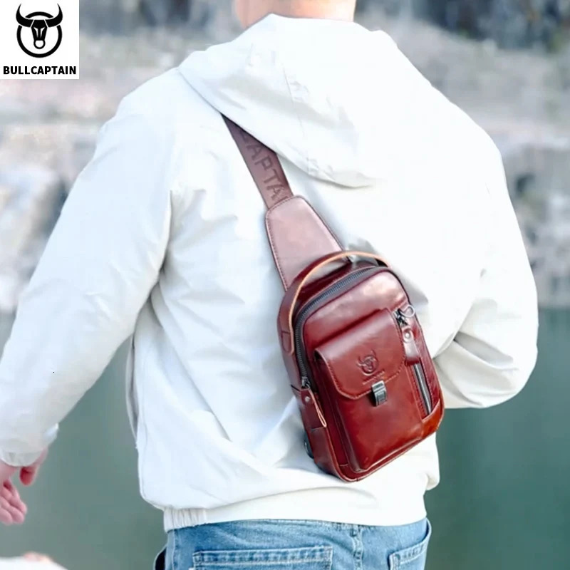 Bullcaptain Mens Genuine Leather Luggage Retro 7.9-inch Mobile Phone Bag Multi functional Anti theft Cross body Bag 241023