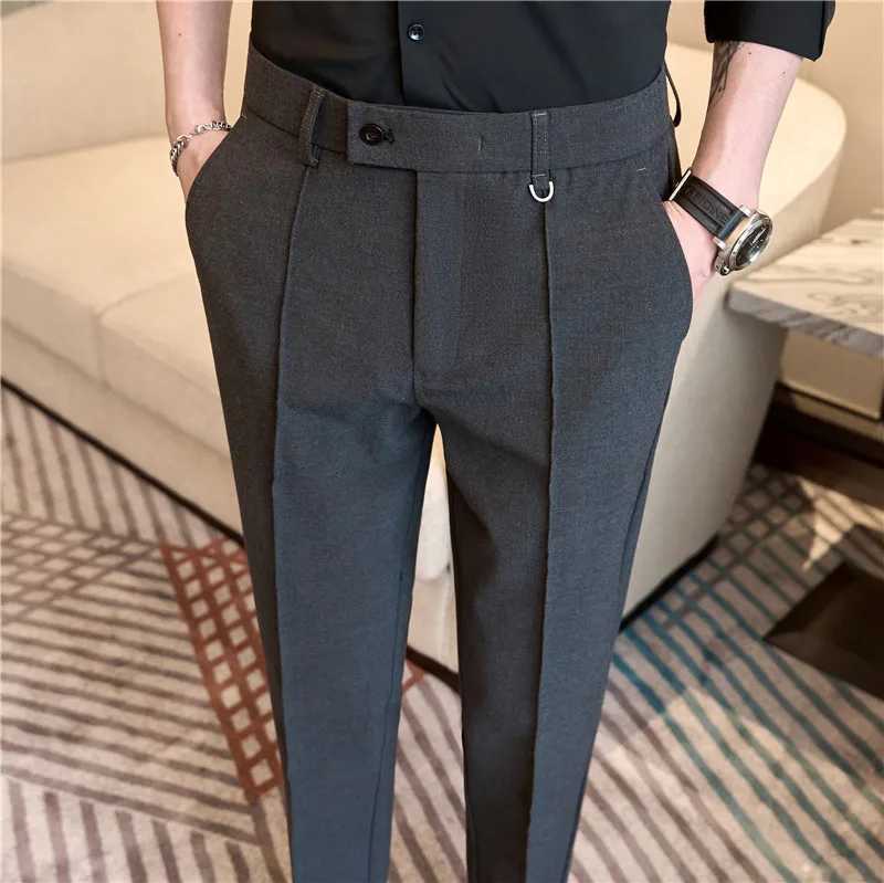 Dress Pants For Men Fashion Belt Design Stretch Waist Big Size Suit Pants Ele Casual Mens Formal Trousers High Quality SaleX241023