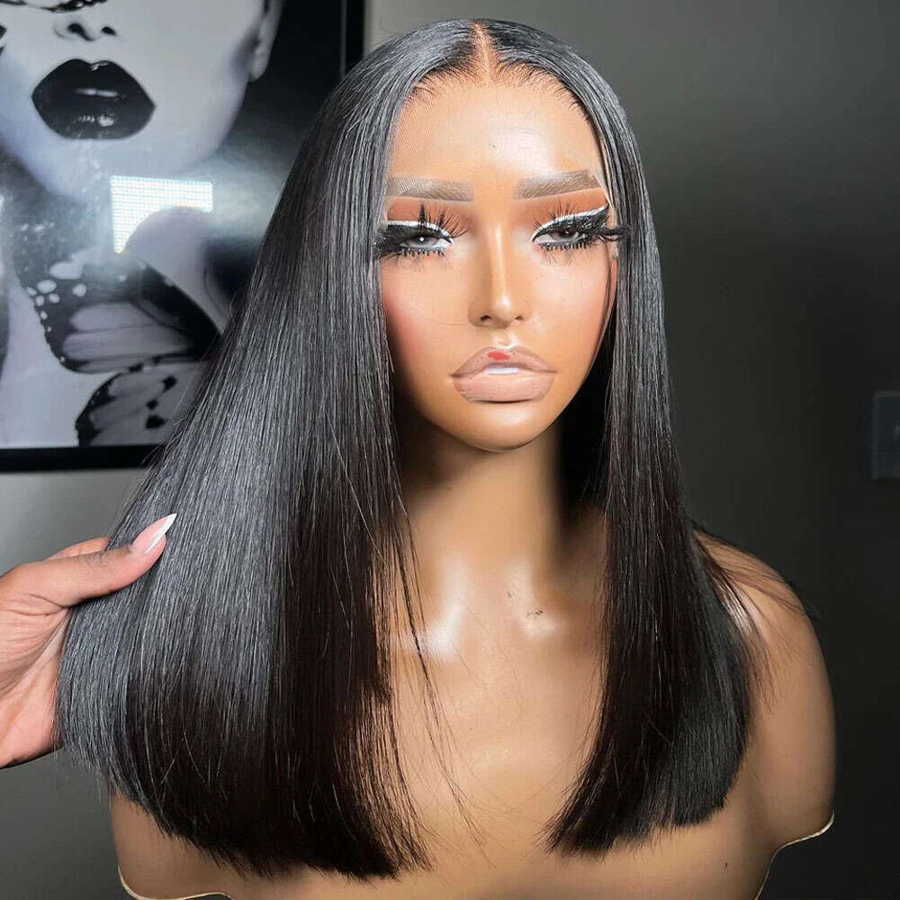 13x4 Transparent Lace Frontal 100% Human Hair Wigs Brazilian Remy Bone Straight Short Bob Wig For Women