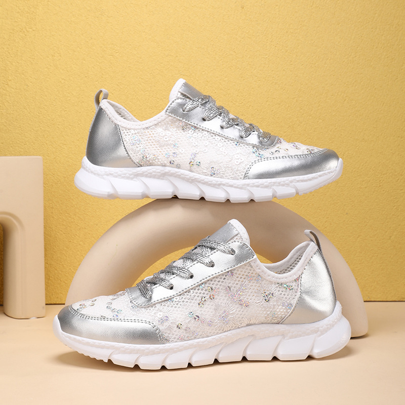 Mesh glitter new sports women's shoes spring and summer hollow breathable fashion lacing light Sneaker