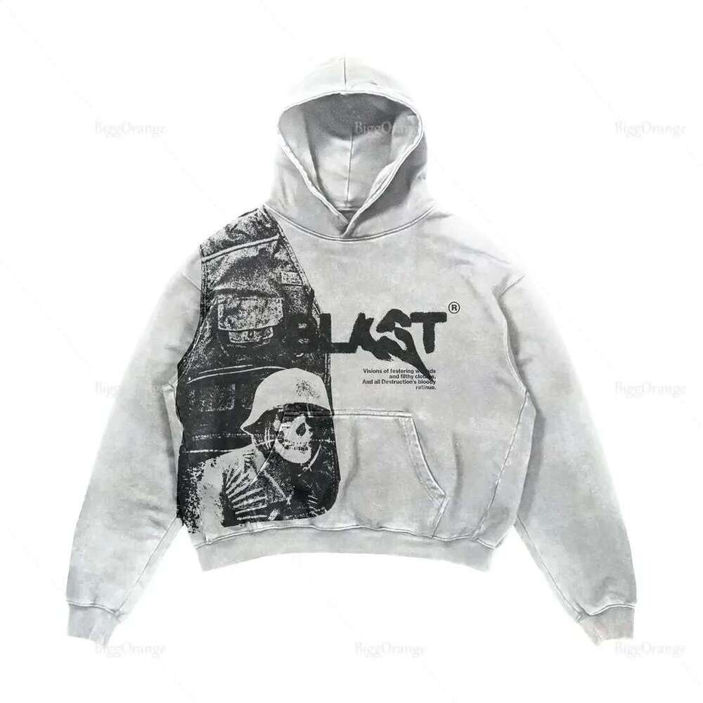 High end Y Retro K Hoodie Coats Streetwear Gothic Casual Alphabet Blast Print Pattern Skull Fashion Men Harajuku Clothing