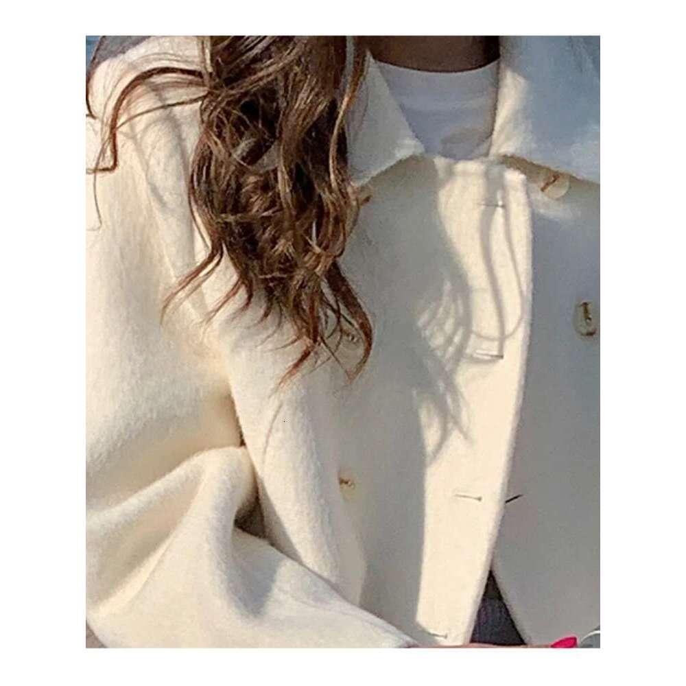 Rose White Double-Sided Cashmere Korean Fashion Double-Breasted Mid-Length Black Pure Wool Coat Women