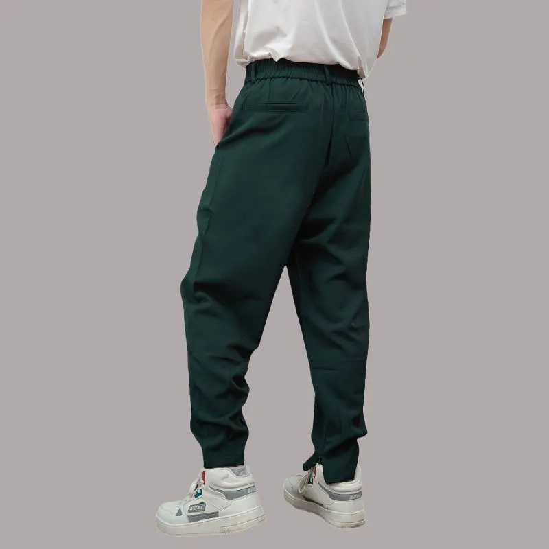 Ankle Zipper Suit Pants Men Harajuku Korean Fashion Spring Autumn Men Classic Harem Pants Simple Wild Vintage Ice Silk TrousersX241023