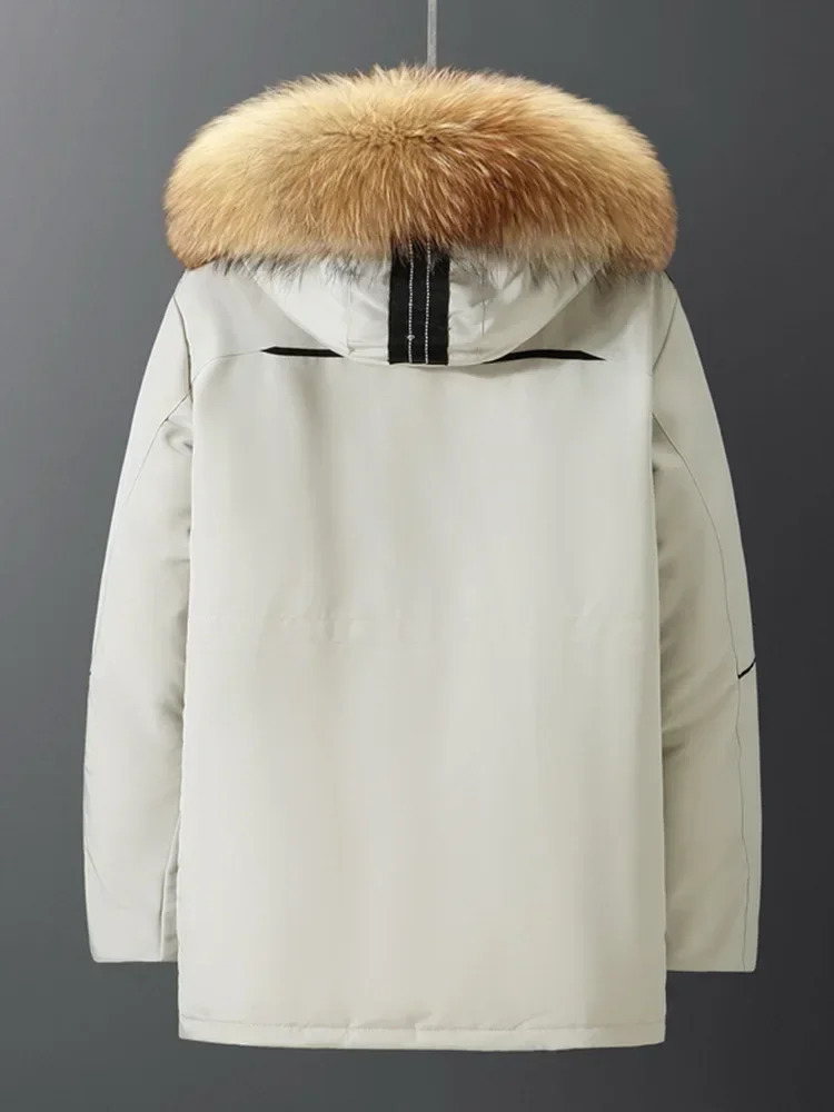 winter mens hooded fur collar duck down jacket high-quality mens casual warm jacket windproof and waterproof winter jacket 4X 241022