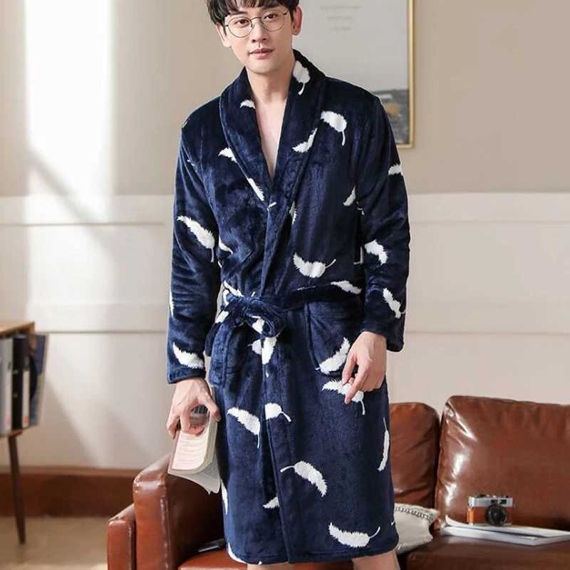 Mens striped flannel bathroom Spwear Robe thick coral Fce pajamas hombre bathroom pajamas mens evening gown Robe BMR31 W241023