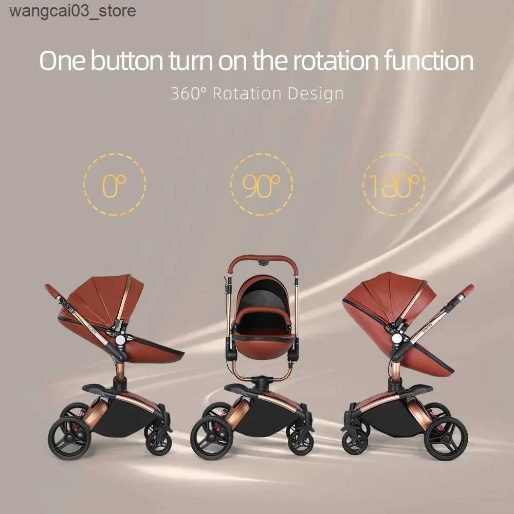 Strollers# Landscape baby carriage PU leathe Baby stroller 3in1 Two-way High r Foldable shock-absorbing eggshell stroller 2in1 L240910