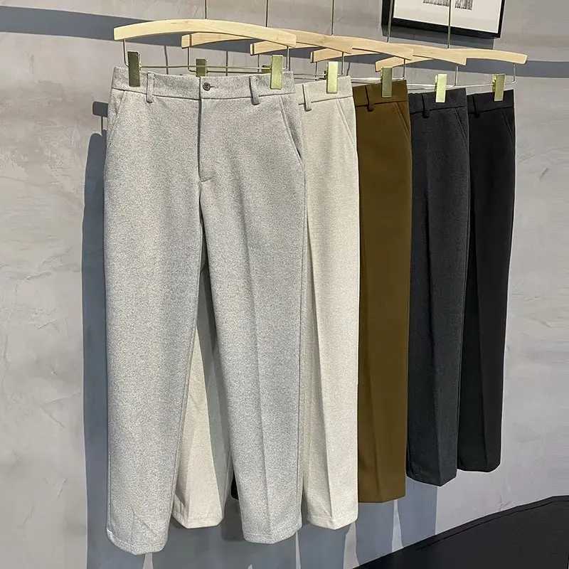 2023 New Slim Woolen Cloth Men Pants Autumn Winter New Business Casual Suit Pants Simple Drape Fashion Office TrousersX241023