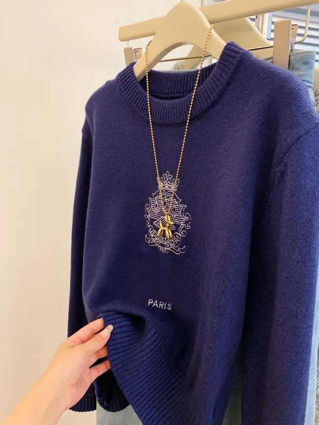 Letters Embroidery Round Neck Pullover Sweater For Women Autumn Spring 2024 Casual Loose Knitted Tops Streetwear F447 241018