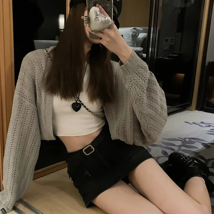 Womens Spring and Autumn Short sleeved Open top Tank Top Jeans 1 or 3 Piece Set Korean Womens Fashion Sweater Coat Strap Jeans Set 241022