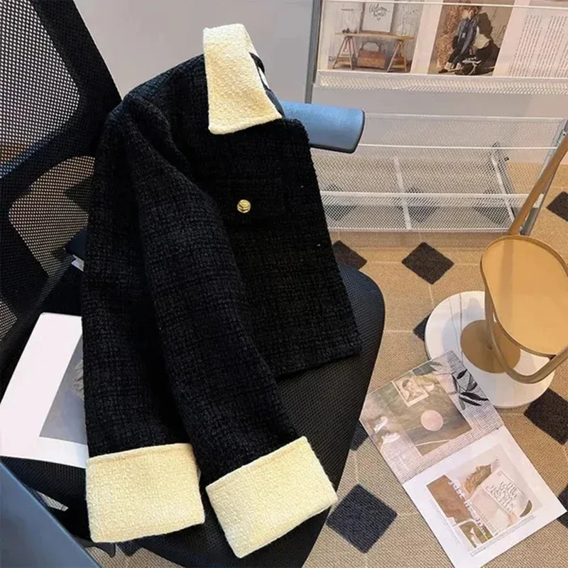 Smvp Autumn/Winter Crop Splicing Work Jacket Elegant Jacket Womens Retro Black Coarse Floral Thick Jacket Womens 241023