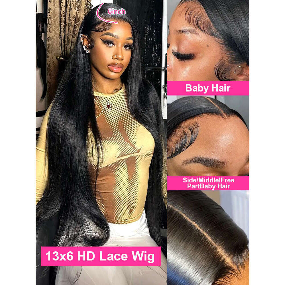 Bone Inch Straight Human Hair Wigs x HD Lace Frontal Wig Glueless Ready To Wear Peruvian Preplucked For Women