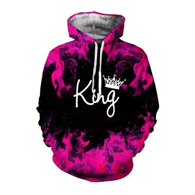 Printed D Fashion Couple King And Queen Hoodie Casual Simple Loose Oversized men s Street Retro Harajuku Hoodies