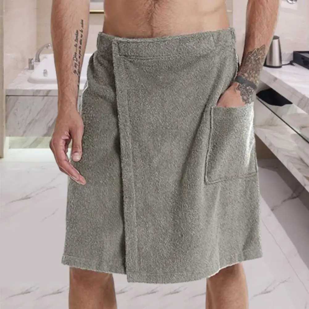 Mens bathroom towel with adjustable elastic waist for home wear night light pocket for outdoor sports swimming gym spa towel for mens home wear W24102