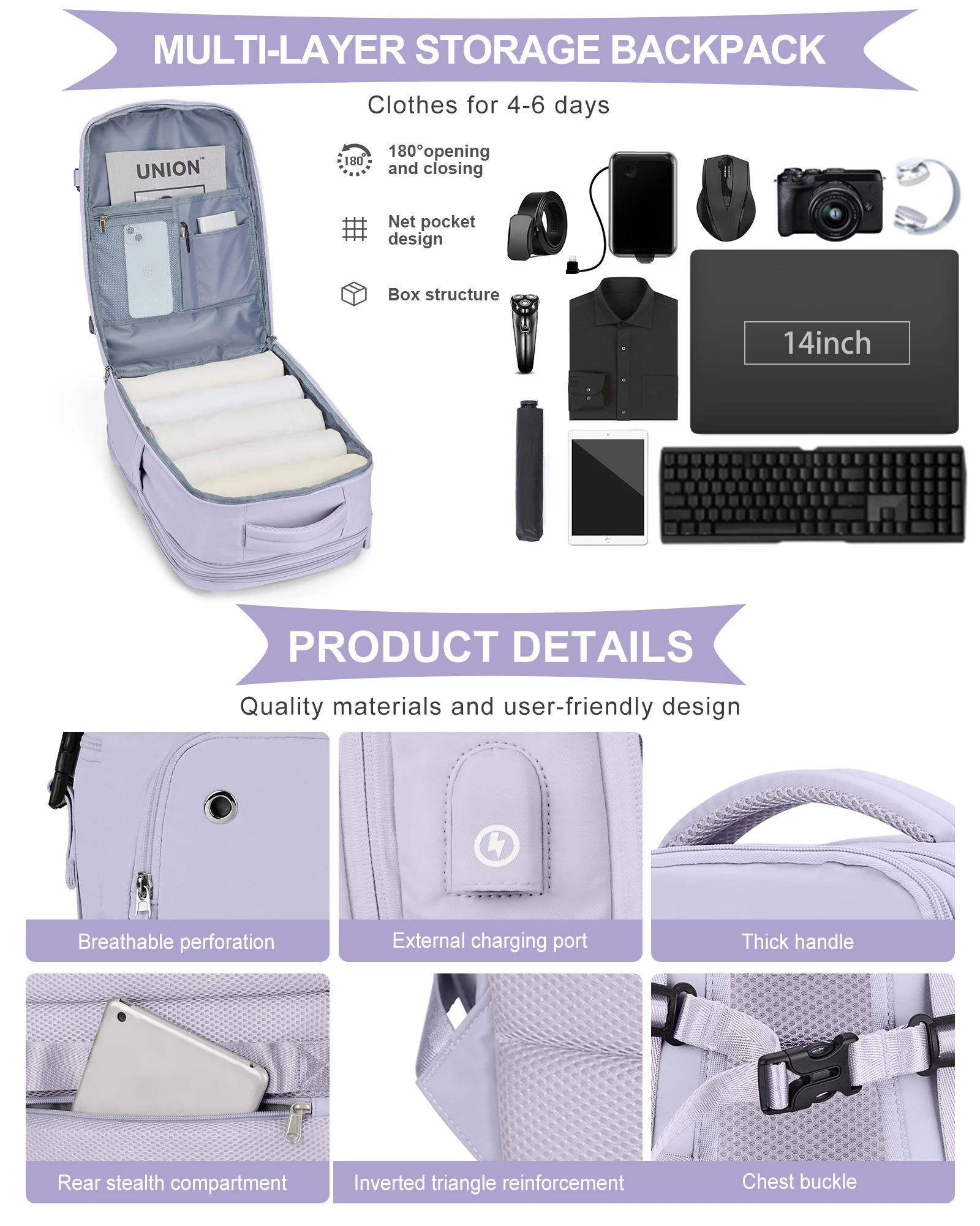 Large Laptop Backpack Expandable Flight Approved Backpack for Women Weekender Carry on Backpack Hiking Backpack 241023