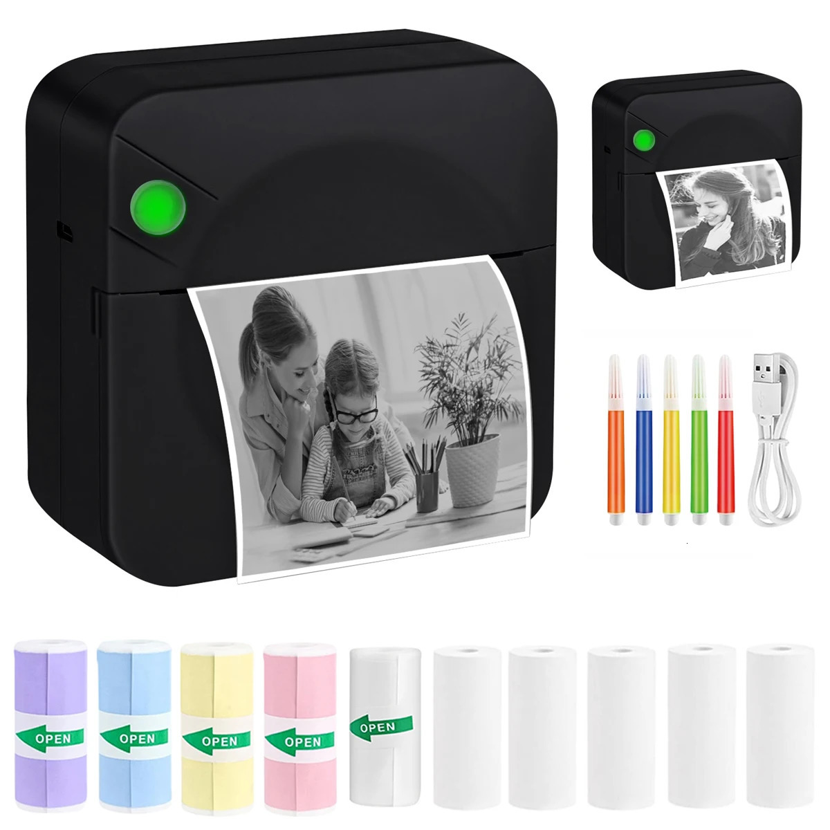 Mini printer portable thermal printer efficient and fast ink free pocket po printer used for researching notes pictures DIY 241023