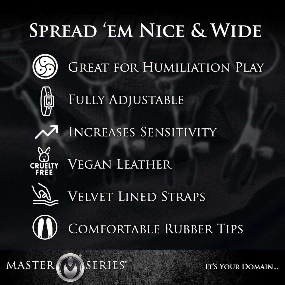 Master Series Spread XL Labia Spreader Straps | Vegan Friendly Leather Straps and Rubber Tipped Pinchers to Spread Your Lips Open, Black (AG465)