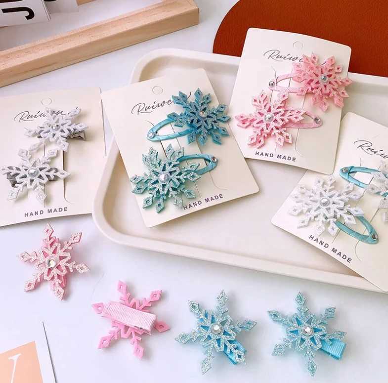 2Pcs Blue White Snowflake Hair Clip Children Headwear Fashion Snowflake Hairpins Barrettes Christmas New Year Hair AccessoriesX241022