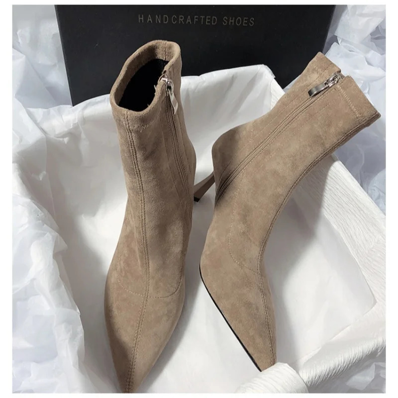 Winter womens stretch cloth ankle sexy Pointed Toe short boots 241022