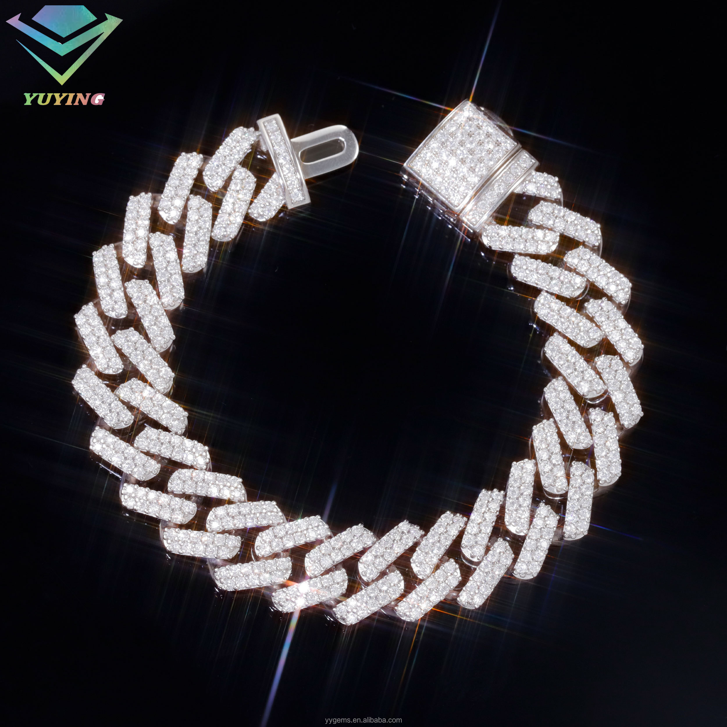 S925 Sterling with Iced Out 2row 13mm Vvs Moissanite Cuban Moissanite Diamond Chain Cuban Link Moissanite Necklace Bracelet