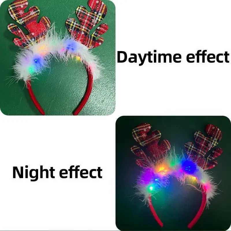 2025 Led Christmas Antler Headband Reindeer Light Up Headband Hair Hoop Children Party Costume DecorationX241021