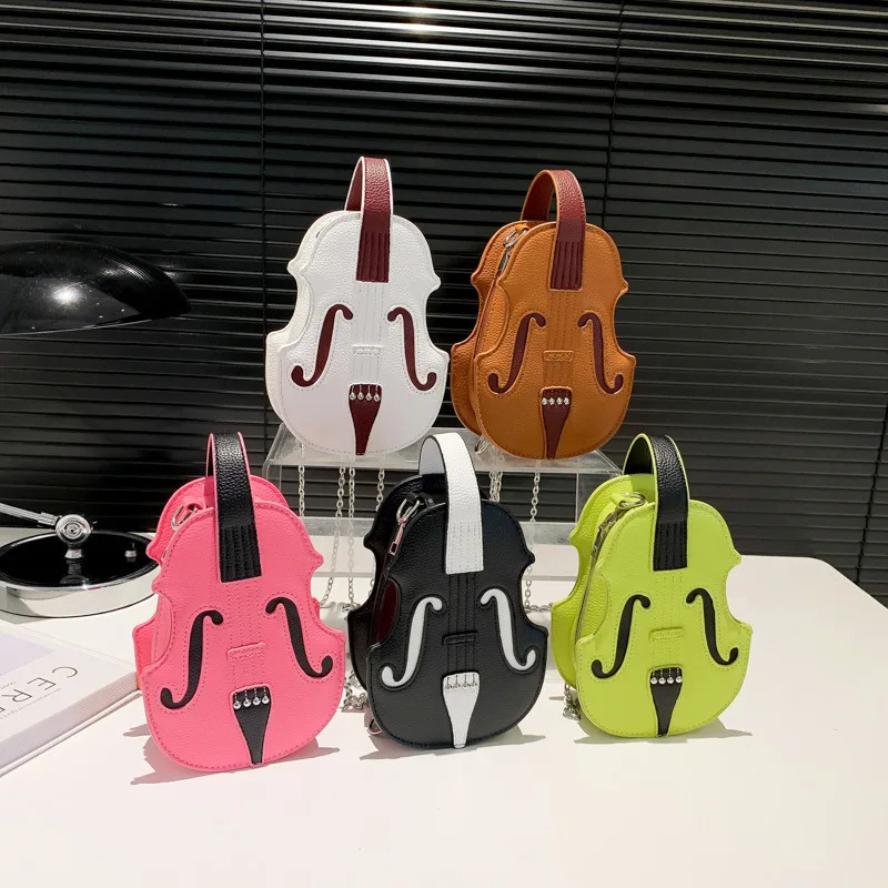Fashion and creative violin womens cross shaped bag PU leather violin shaped mini backpack womens sewing thread shoulder bag 2024 241023