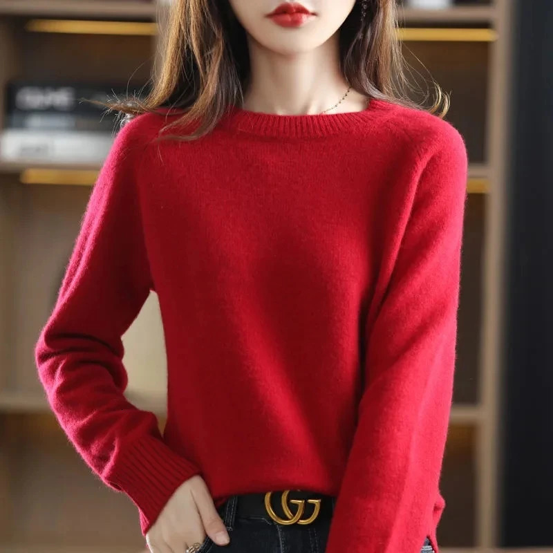 Women Solid Sweet Soft Wool Sweaters Spring Loose Casual Fashion Simple Knitted Pullovers Oneck Warm Knitwear Tops 241021