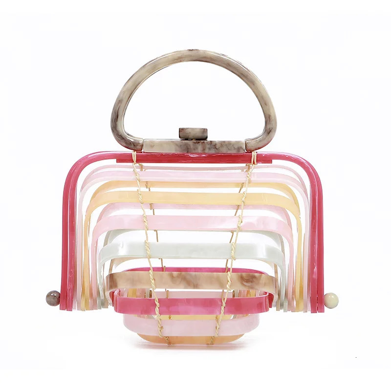 Vacation Beach Bag Acrylic Basket Hollow Out Handbag Folding Shell Bag 241023