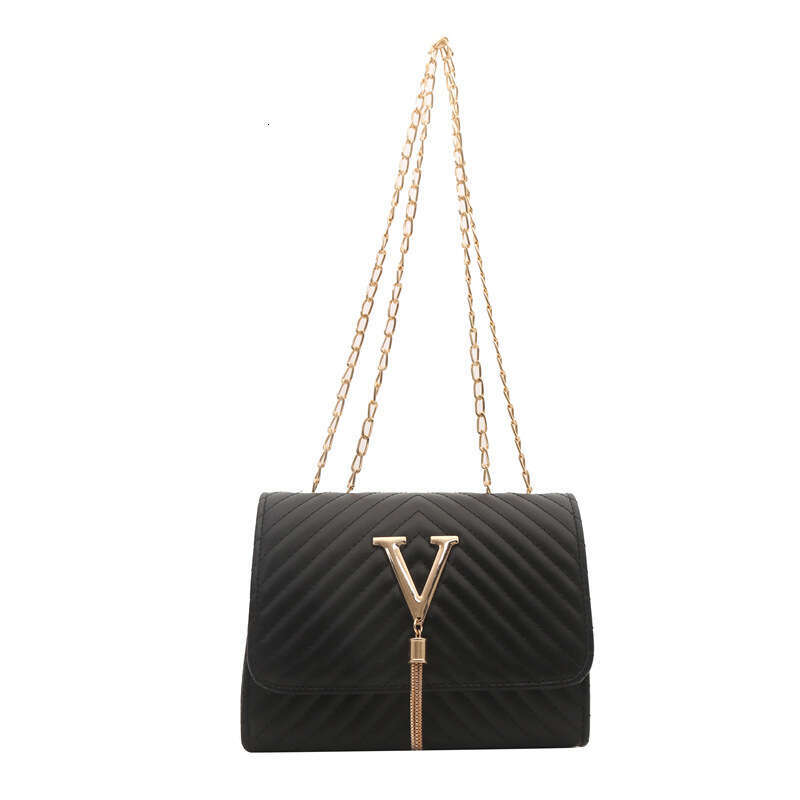 Tassel V-shaped shoulder women's 2024 new fashionable small square niche versatile chain diagonal cross bag