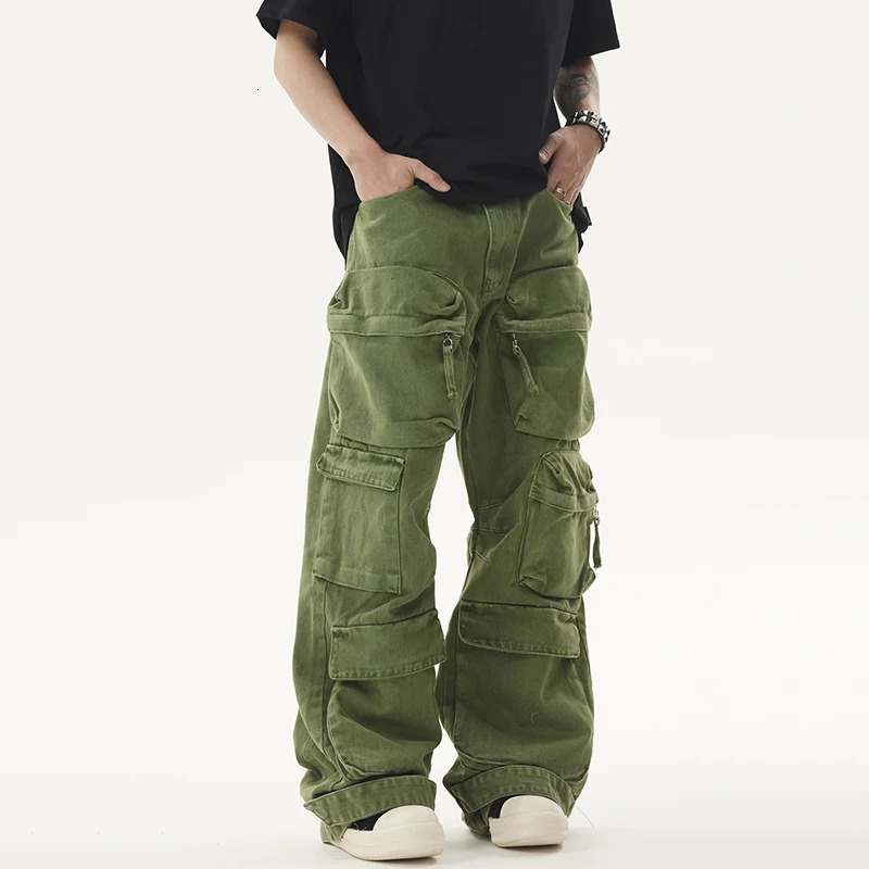 PFNW Street Mens Denim Pants Three way Multi Pocket Straight Leg Overall Loose Bottom for Men 12C521 241022
