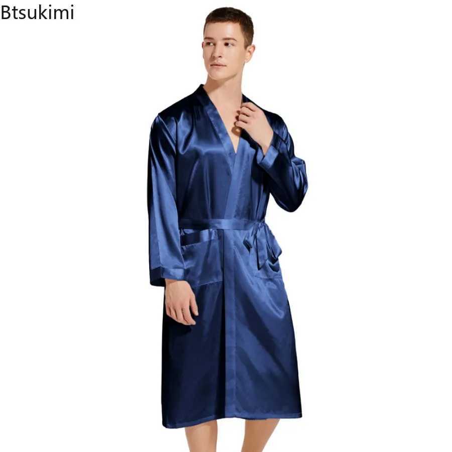 New 2024 Mens Long Dress Made of Artificial Silk Soft Home Bathroom Size Up Mens Pajamas Solid Loose Mens Satin Pajama Dress W241023