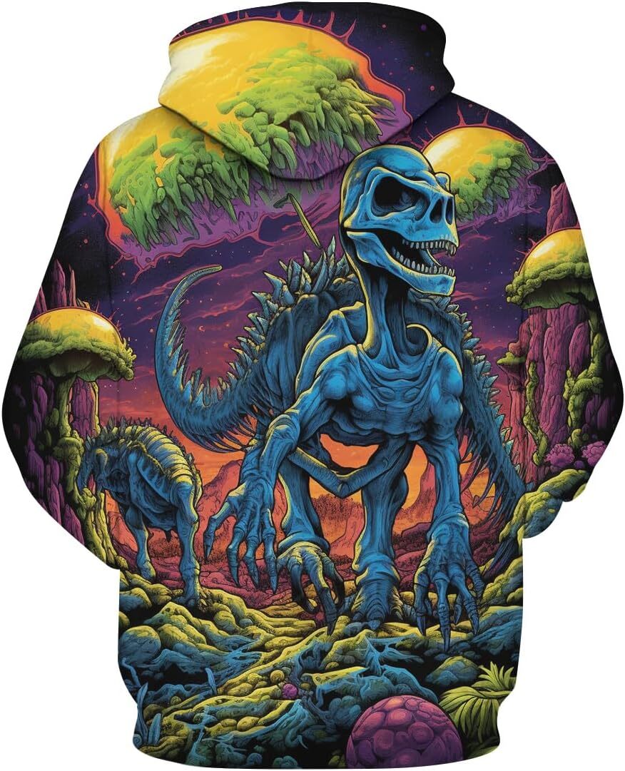 Hoodie for Mens Womens Men Novelty Dinosaur Hoodie 3D Skull Pattern Trippy Long Sleeve Sweatshirt Hoodies Graphic Hoodies sweatshirt Trendy Warmth