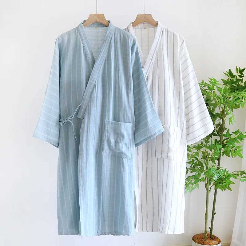 2024 New Summer Mens Sleepwear 100% Cotton Loose Sleepwear Mens Sleepwear Blue Striped Sleepwear W241023