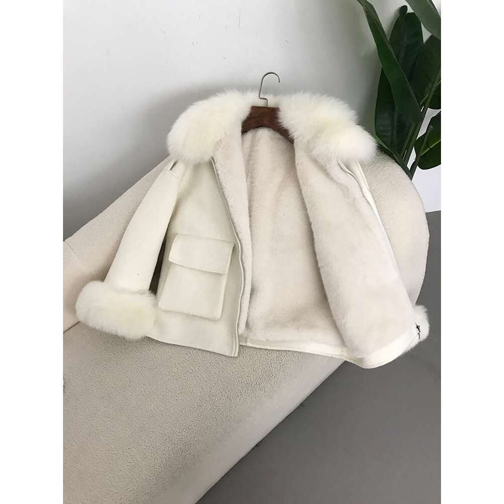 OFTBUY 2024 Real Fur Coat With Thick Er Winter Jacket Women Natural Fox Collar Cuffs Wool Cashmere Blends Pockets Outerwear