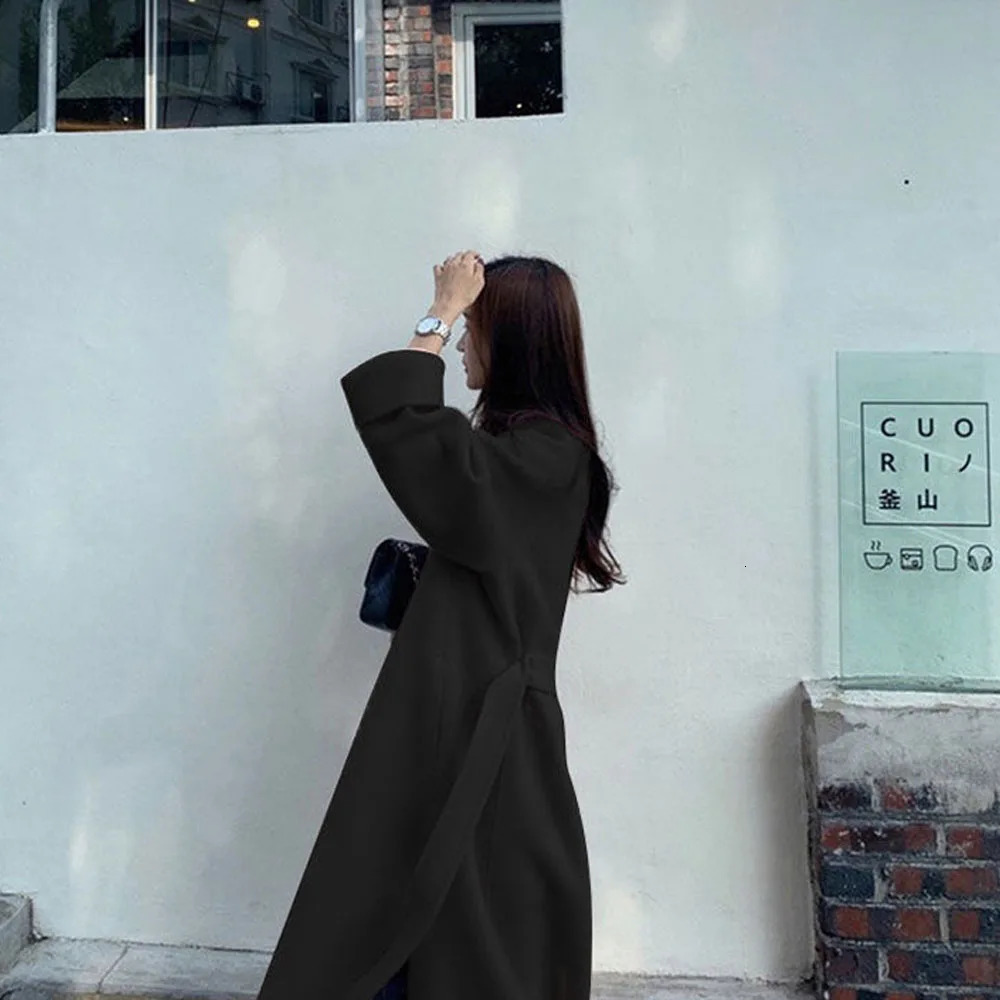 Korean style womens long wool blend jacket casual cardigan jacket fashionable autumn jacket womens wool coat warm pink jacket 241023