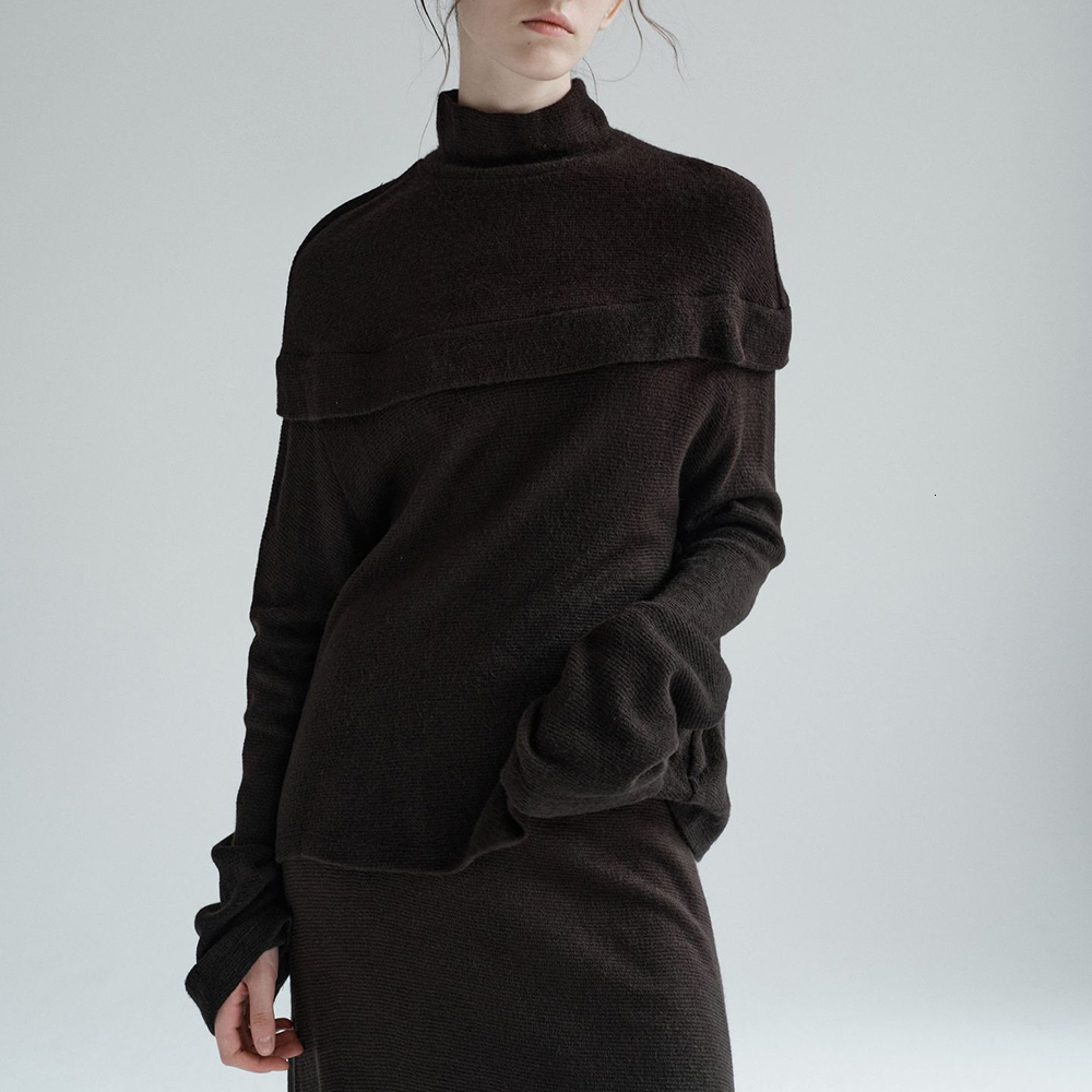 TWOTWINSTYLE Solid Designer Knitting Sweaters For Women Stand Collar Long Sleeve Casual Pullover Sweater Female Fashion Style