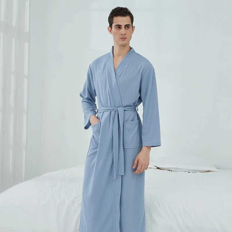 Mens waffle bath sauna clothing Womens thin pajamas Long couple family clothing Hotel bathroom Mens comfortable casual pajamas W241023