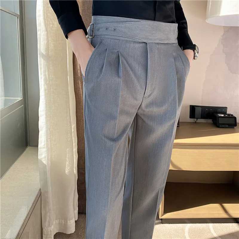 British Style High Waist Suit Pants Classic Belt Design Slim Fit Casual Pant Formal Business Elegant Social Party Dress TrousersX241023