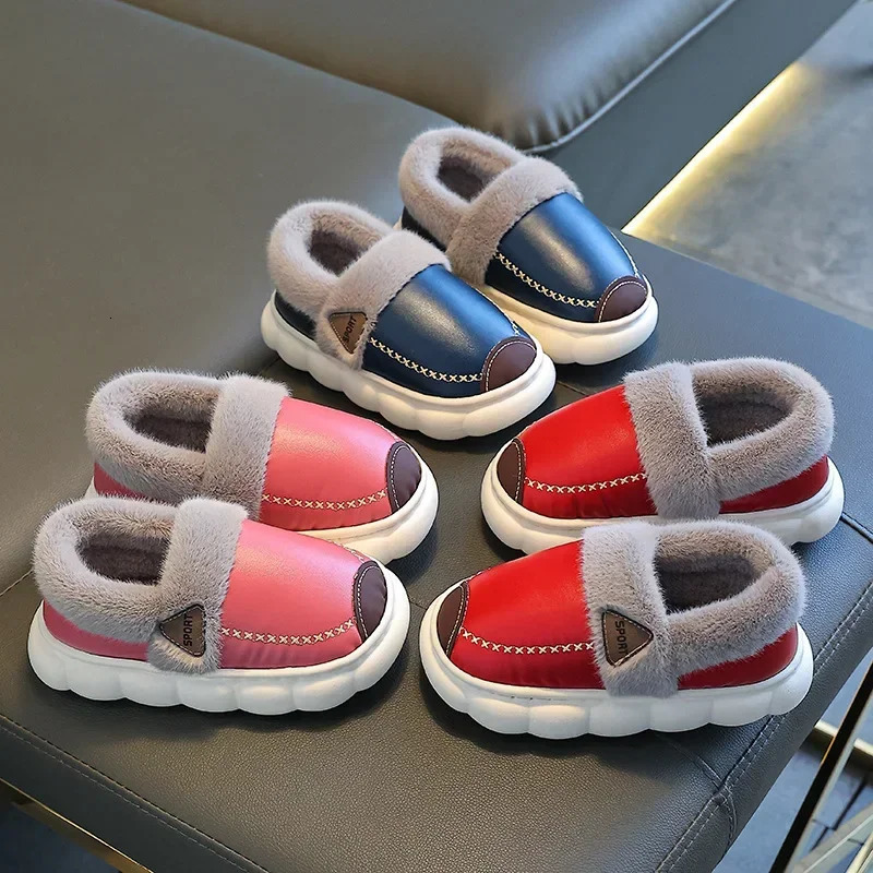 Childrens slippers princess shoes warm childrens winter waterproof indoor leather slippers little girls and boys soft soled baby shoes 241022