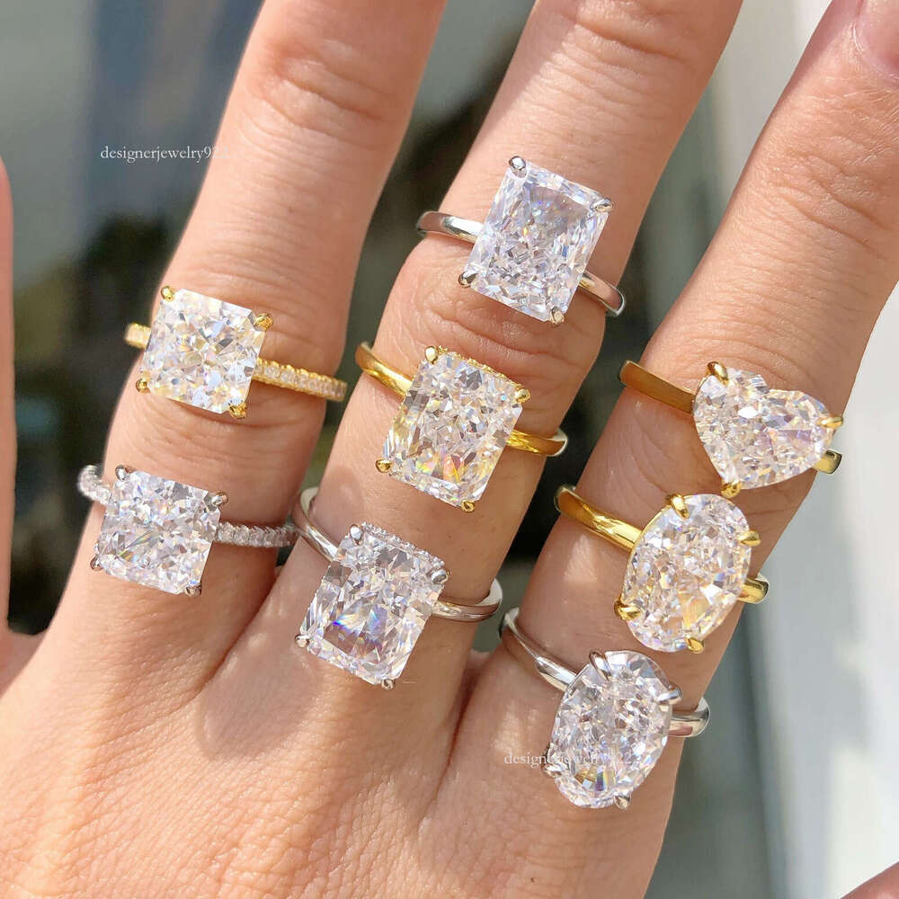 Wholesale Vvs Moissanite Engagement Rings Women 925 Silver 10K 14K 18K Solid Gold Emerald Radiant Oval Cut Diamond Rings