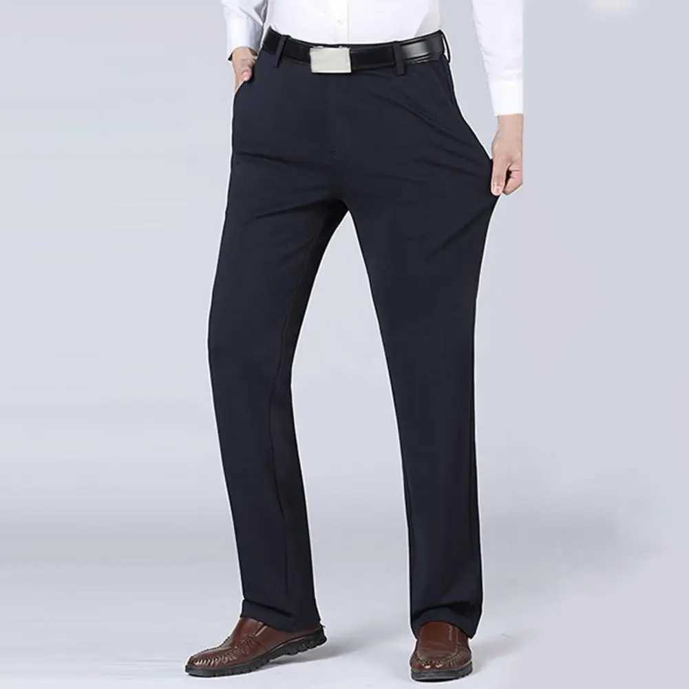 Men Business Pants Comfy Suit Pants Spring Autumn Solid Color Stretchy Blazer Pants Mid Waist Straight Loose Trousers Work PantsX241023