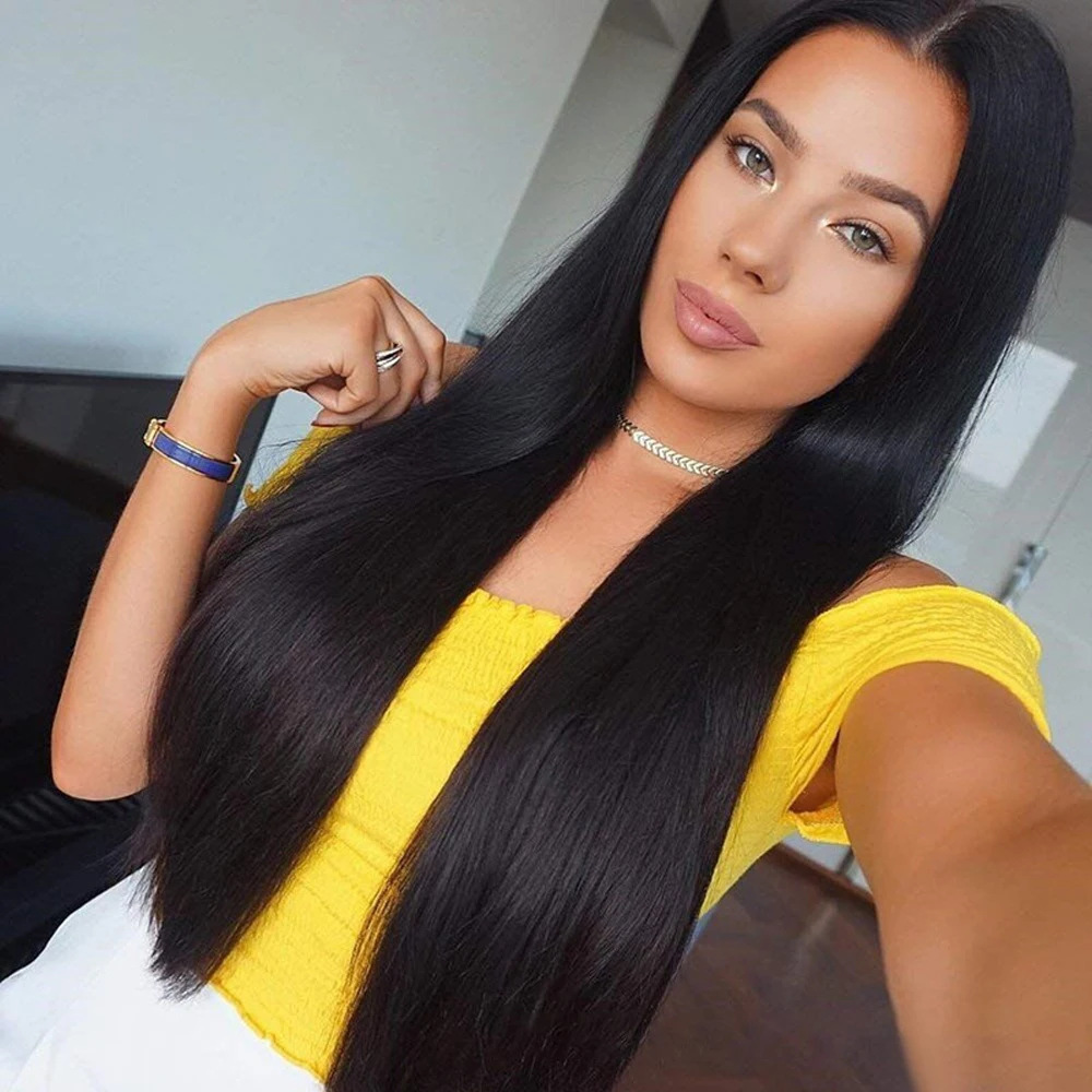 New wig European and American women's black long straight hair African medium split fiber full head wig