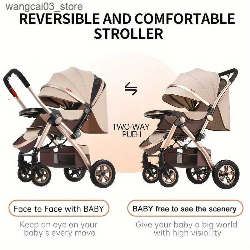Strollers# Foldable Baby Stroller Sit Lie Portable 360 Swivel Front Wheel Trolley Cart Large Two-way Stroller with Sunshade for Infants L240910