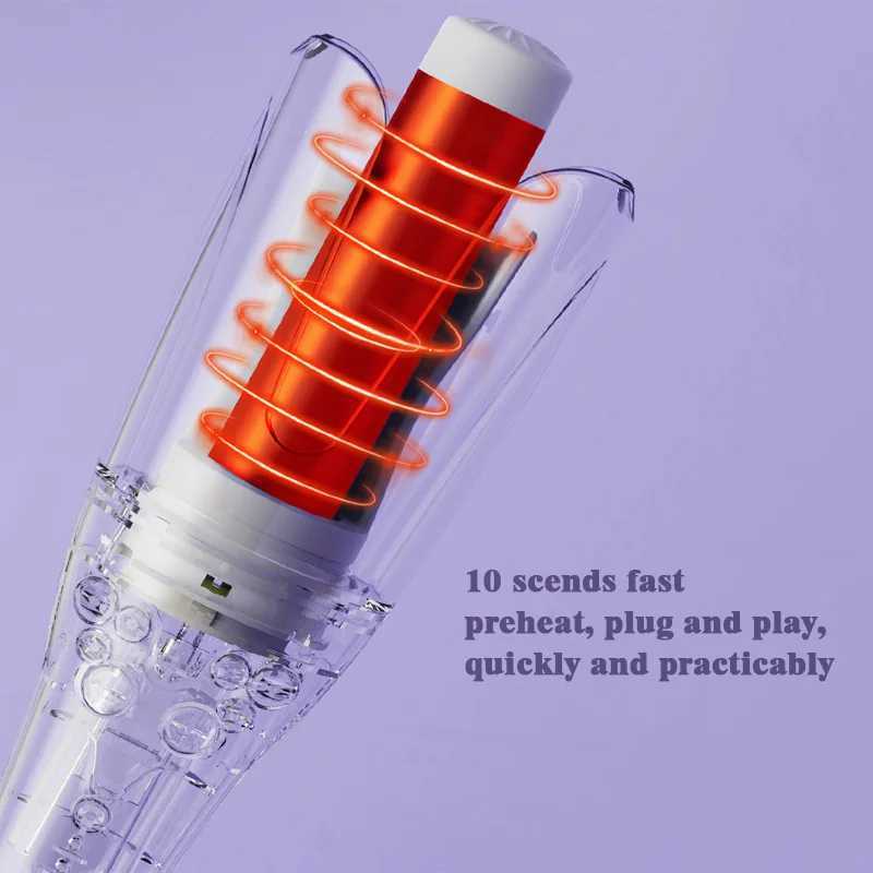 New Arrival Adjustable temperature electric automatic rotating wave hair anionic styling transparent rotating head handheld intelligent hair iron fixi
