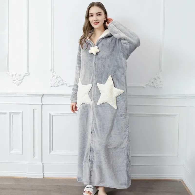 Couple Shower Clothes Winter Spwear Star Hoodie Long Bathroom Warm Plush Mens and Womens Terry Robe Korean New Pajamas Evening Dress W241023