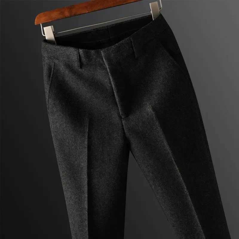 High Quality 2023 Autumn Winter New Mens Suit Pants Fashion Business Casual Woolen Suit Pants Straight Formal TrousersX241023